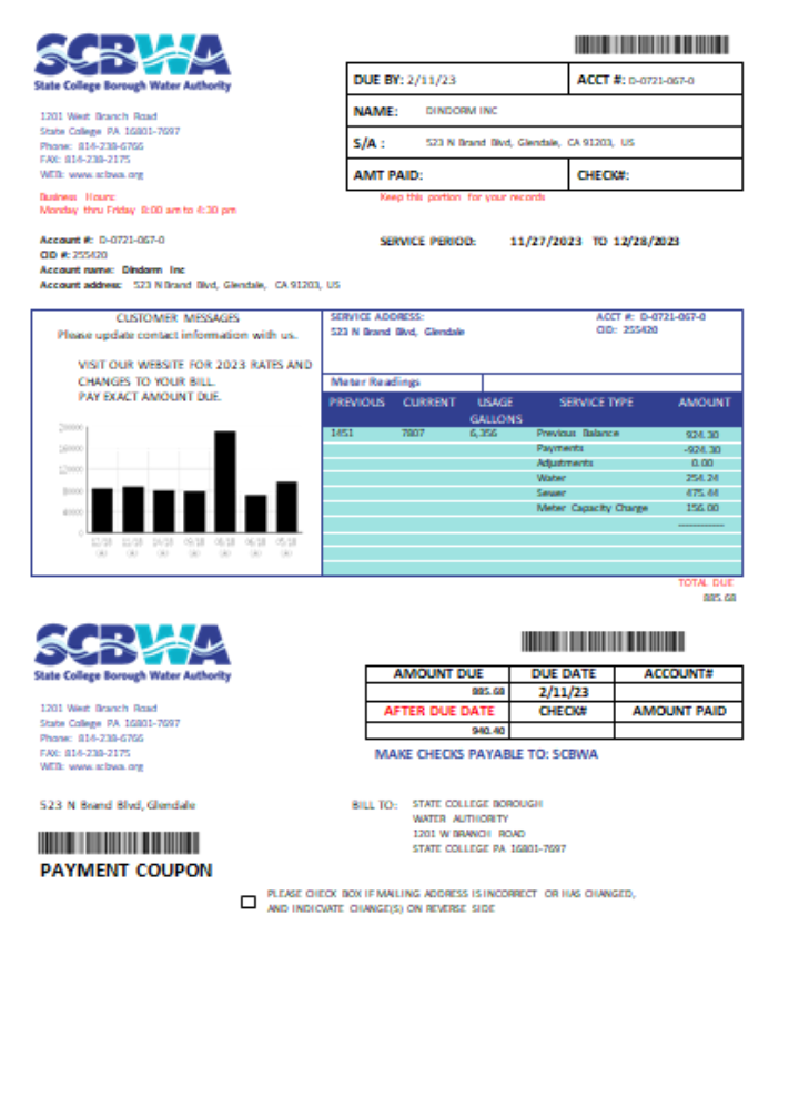 SCBWA water utility business bill,  SCR PSD template